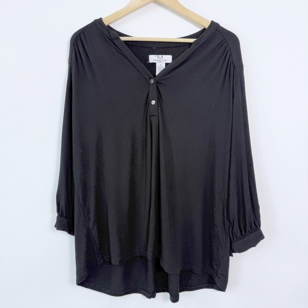 Magaschoni Tunic Top Size 1Xâ Black 3/4 Sleeves Modal Blend Soft Stretch